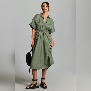 Anthropologie MAEVE Olive Green Utility Midi Dress Size M